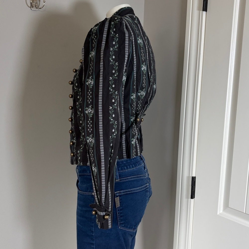Free People Sorel Cottage Jacket Black Green Victorian Floral Stripe Sz XS NEW - Picture 7 of 13
